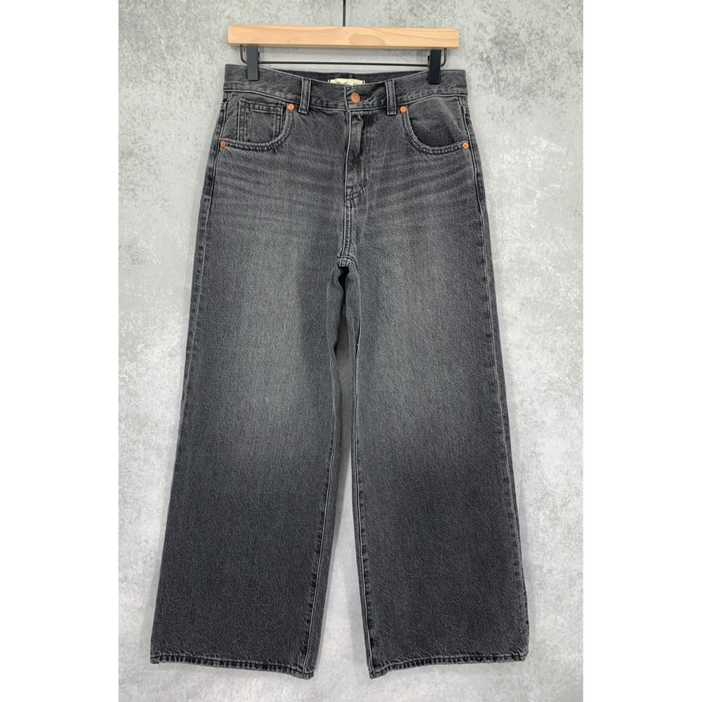 Madewell Wide Leg Jeans Womens 27 Petite Gray Black Superwide-Leg Denim Pants